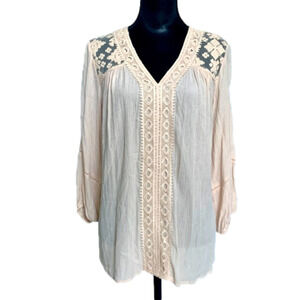 JOHN Paul Richard Cream Lace Boho Flowy Long Sleeve Top Size Small